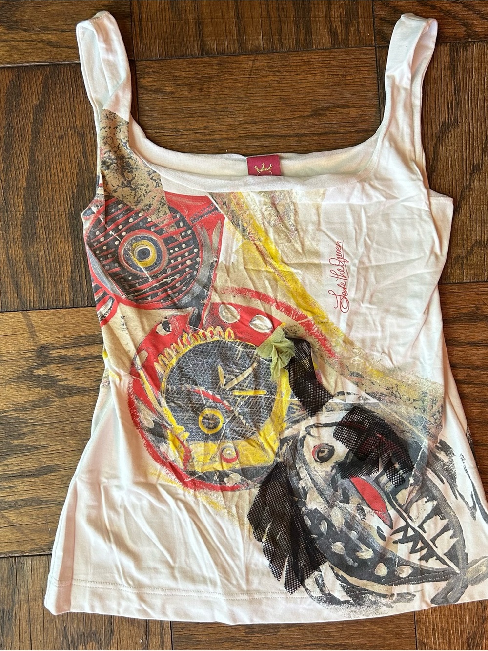 Save The Queen White Tank Top with Multicolor 3D Graphic